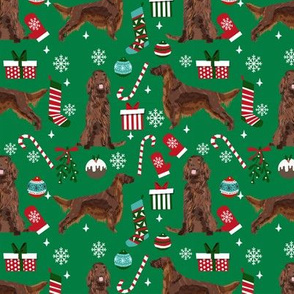 Irish Setter red coat christmas fabric candy canes christmas stockings snowflakes green