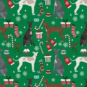 Italian Greyhound christmas fabric candy canes christmas stockings snowflakes green
