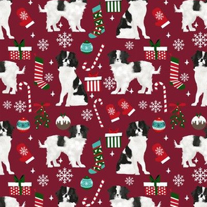Japanese Chin christmas fabric candy canes christmas stockings snowflakes ruby
