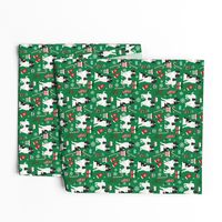 Japanese Chin christmas fabric candy canes christmas stockings snowflakes green