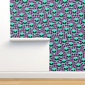 MEDIUM alien checker fabric - trippy trendy alien head design with purple checkerboard