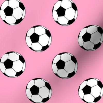 Two Inch Black and White Soccer Balls on Carnation Pink