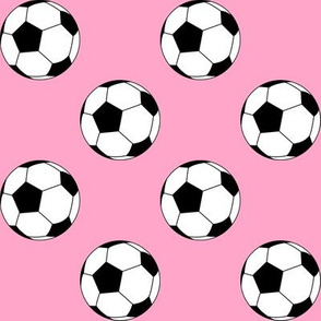 Two Inch Black and White Soccer Balls on Carnation Pink