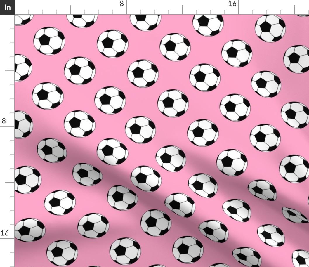 Two Inch Black and White Soccer Balls on Carnation Pink