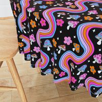 LARGE space shrooms fabric - rainbow hippie fabric, trippy floral, rainbow fabric