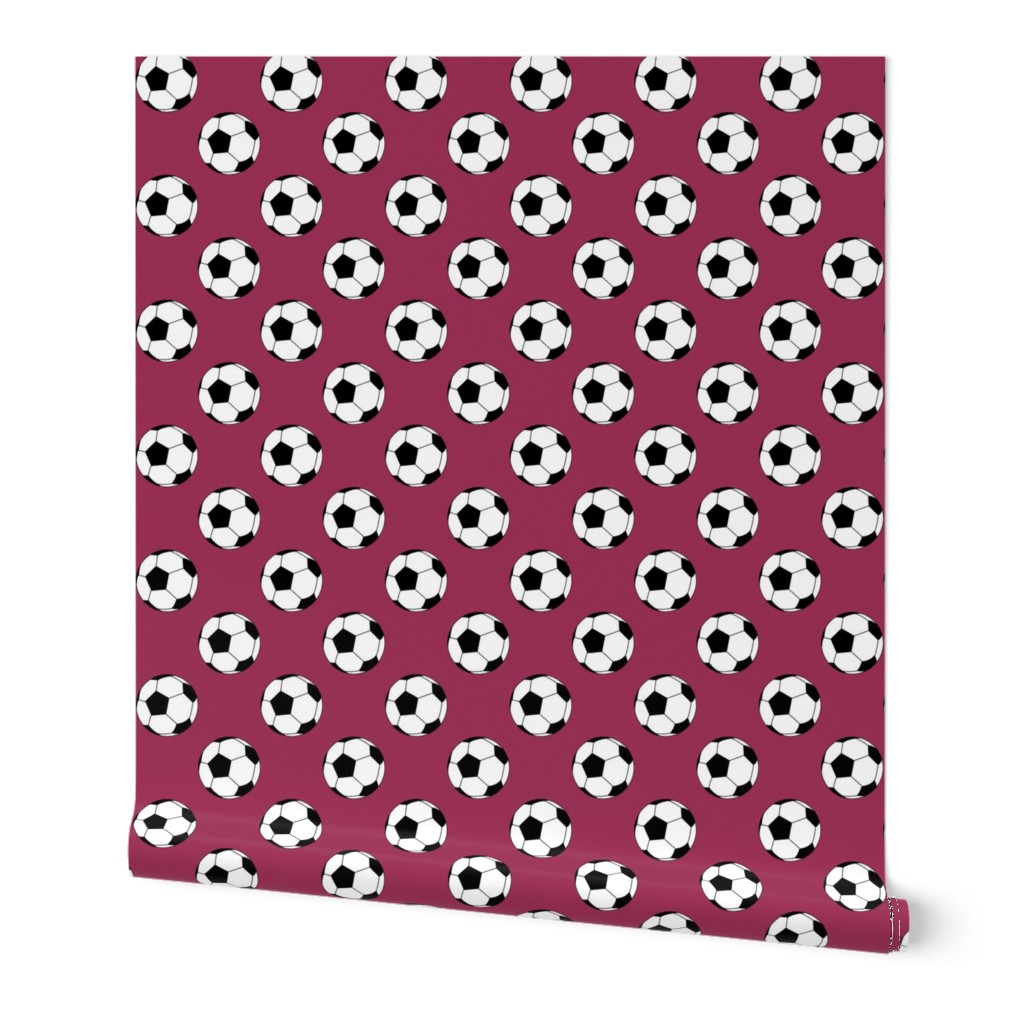 Two Inch Black and White Soccer Balls on Sangria Pink