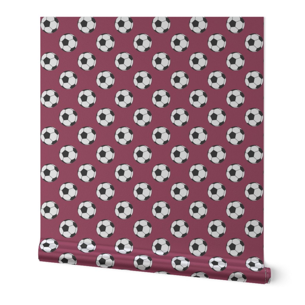 Two Inch Black and White Soccer Balls on Sangria Pink