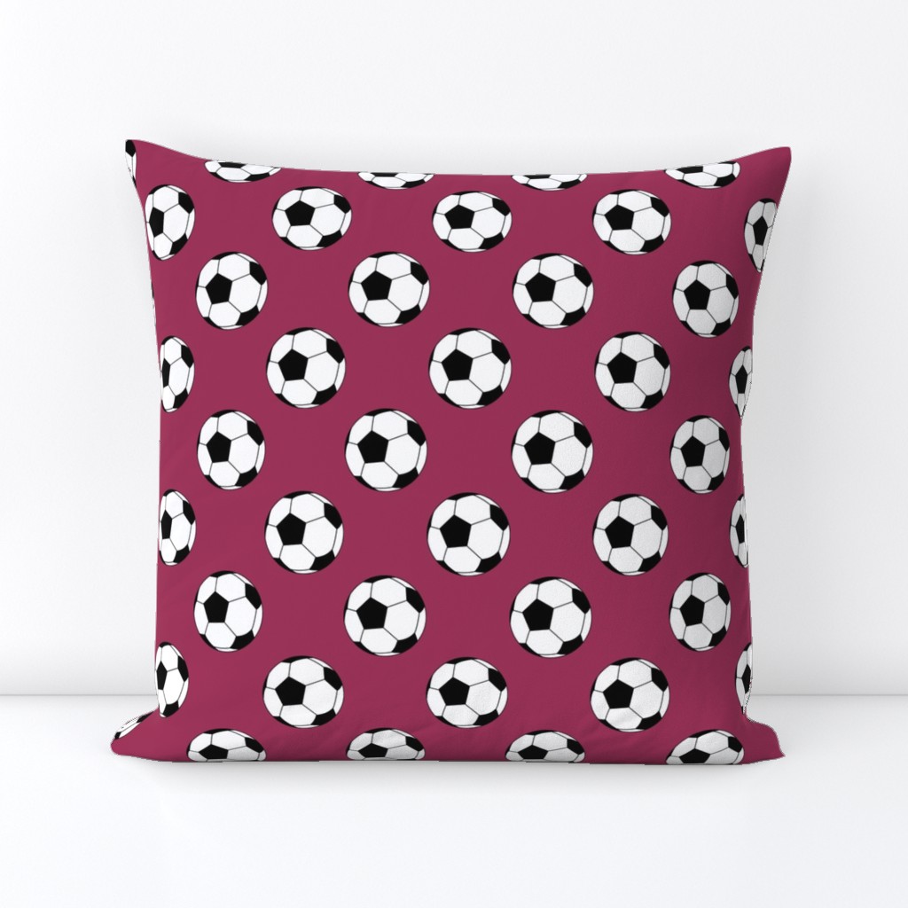 Two Inch Black and White Soccer Balls on Sangria Pink