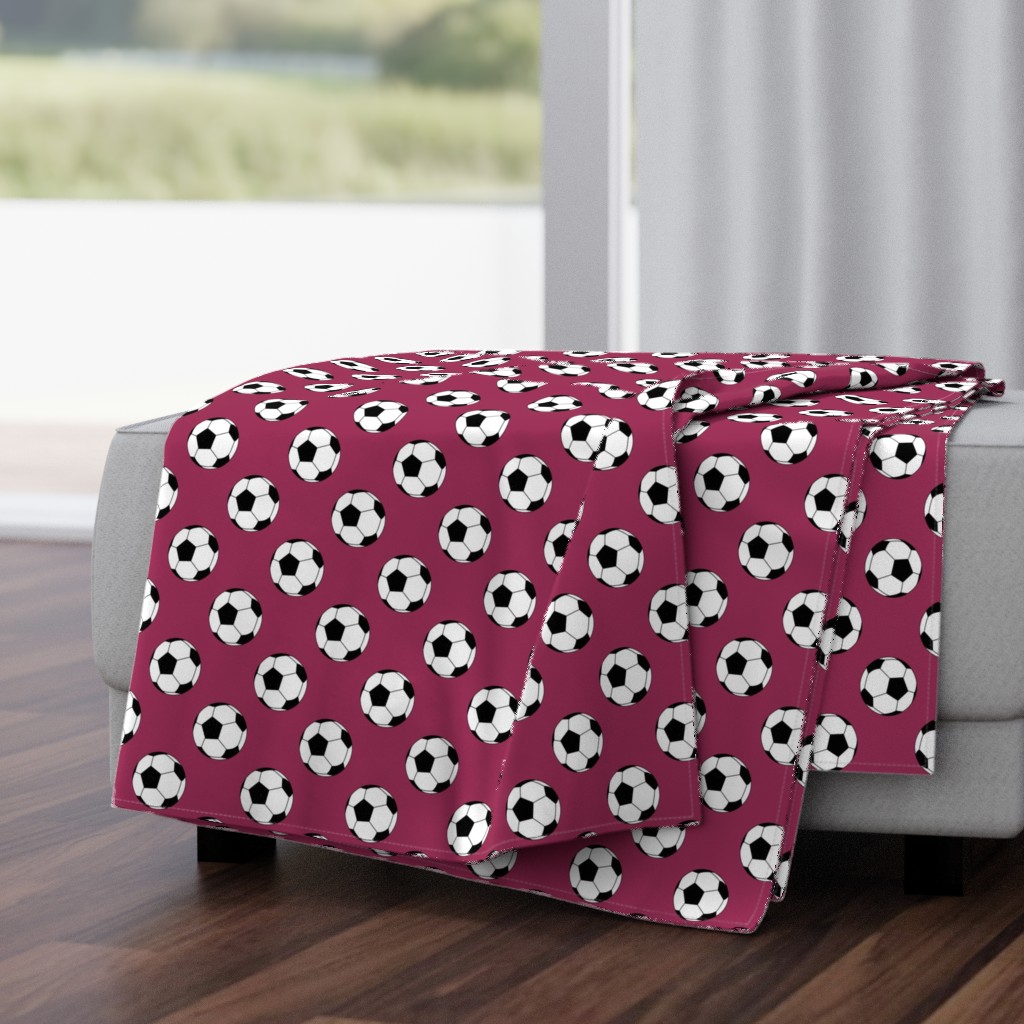 Two Inch Black and White Soccer Balls on Sangria Pink