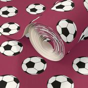 Two Inch Black and White Soccer Balls on Sangria Pink