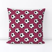 Two Inch Black and White Soccer Balls on Sangria Pink