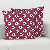 Two Inch Black and White Soccer Balls on Sangria Pink