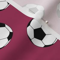 Two Inch Black and White Soccer Balls on Sangria Pink