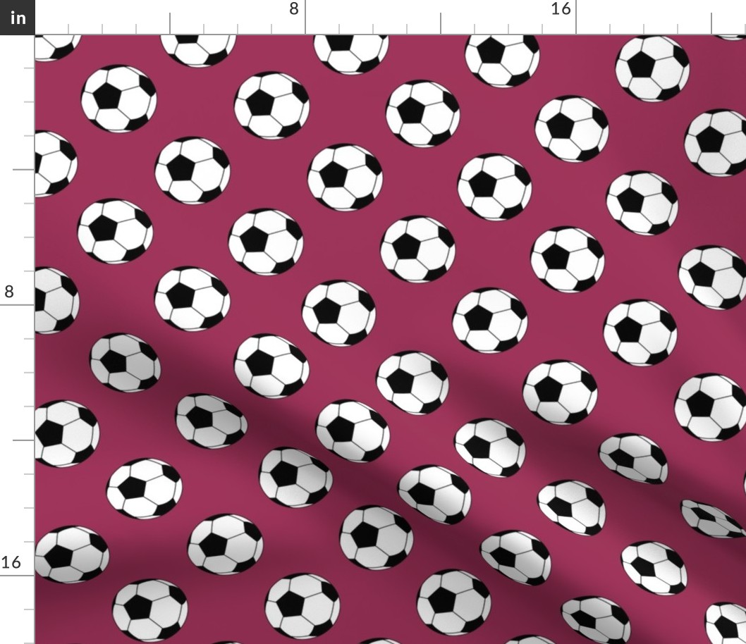 Two Inch Black and White Soccer Balls on Sangria Pink