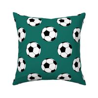 Three Inch Black and White Soccer Balls on Cyan Turquoise Blue