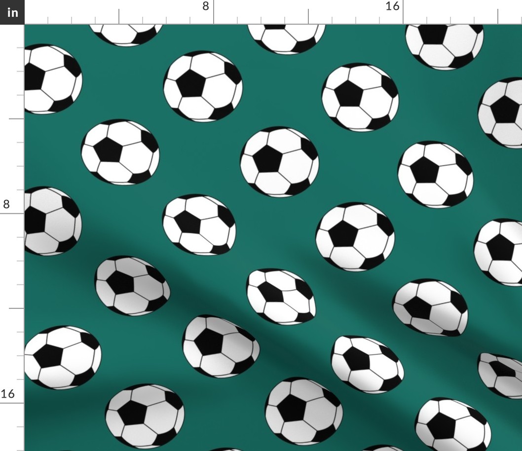 Three Inch Black and White Soccer Balls on Cyan Turquoise Blue