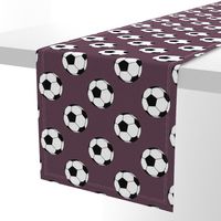 Three Inch Black and White Soccer Balls on Eggplant Purple