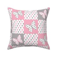 Pink Gray Butterfly Polka Dot Quilt Blocks