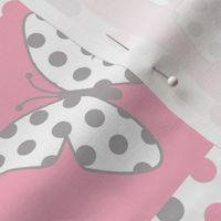 Pink Gray Butterfly Polka Dot Quilt Blocks