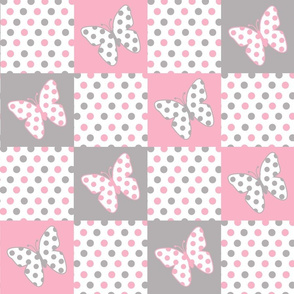 Pink Gray Butterfly Polka Dot Quilt Blocks