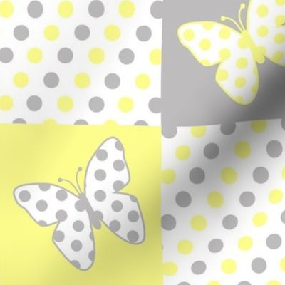 Yellow Gray Butterfly Polka Dot Quilt Blocks