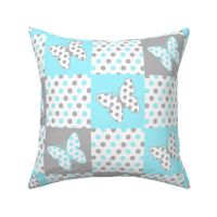 Aqua Blue Gray Butterfly Polka Dot Quilt Blocks