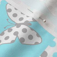 Aqua Blue Gray Butterfly Polka Dot Quilt Blocks