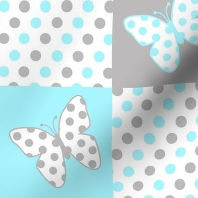 Aqua Blue Gray Butterfly Polka Dot Quilt Blocks