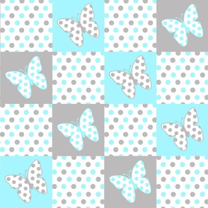 Aqua Blue Gray Butterfly Polka Dot Quilt Blocks