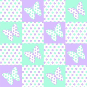 Purple Lavender and Mint Green Butterfly Polka Dot Quilt Blocks