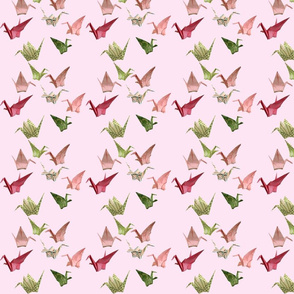 Pink Peace Crane Fabric - Miniprint Version