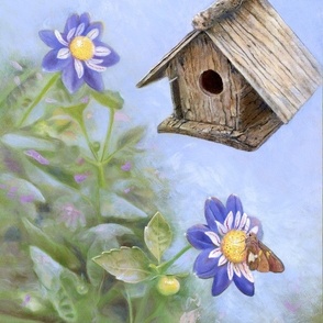 14x17-Inch Panel Size of Birdhouse in a Country Garden