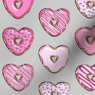 heart shaped donuts - valentines  pink on grey