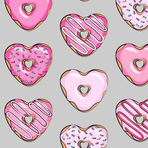 heart shaped donuts - valentines  pink on grey