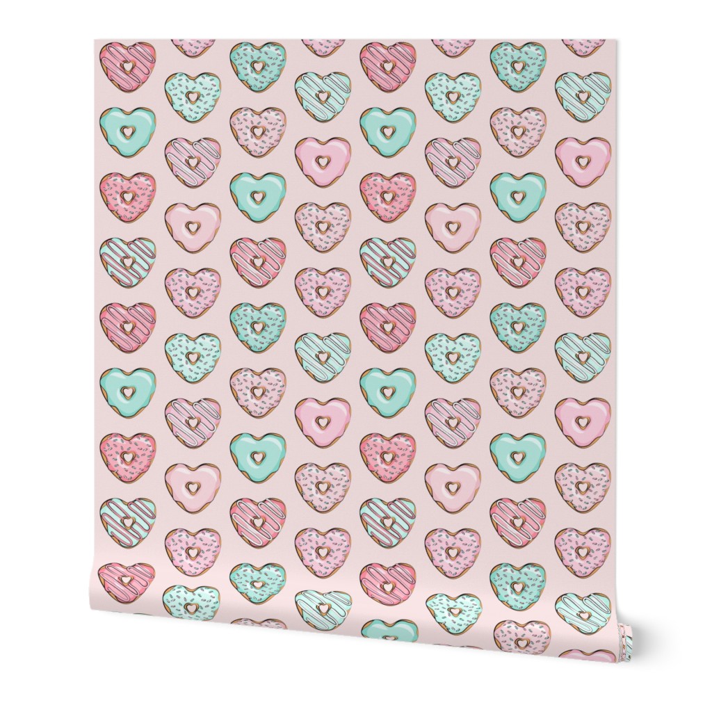 heart shaped donuts - valentines pink & mint  on pink