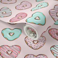 heart shaped donuts - valentines pink & mint  on pink