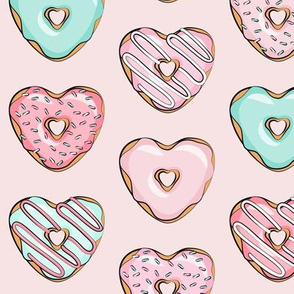 heart shaped donuts - valentines pink & mint  on pink
