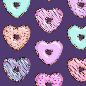 heart shaped donuts - valentines multi on purple
