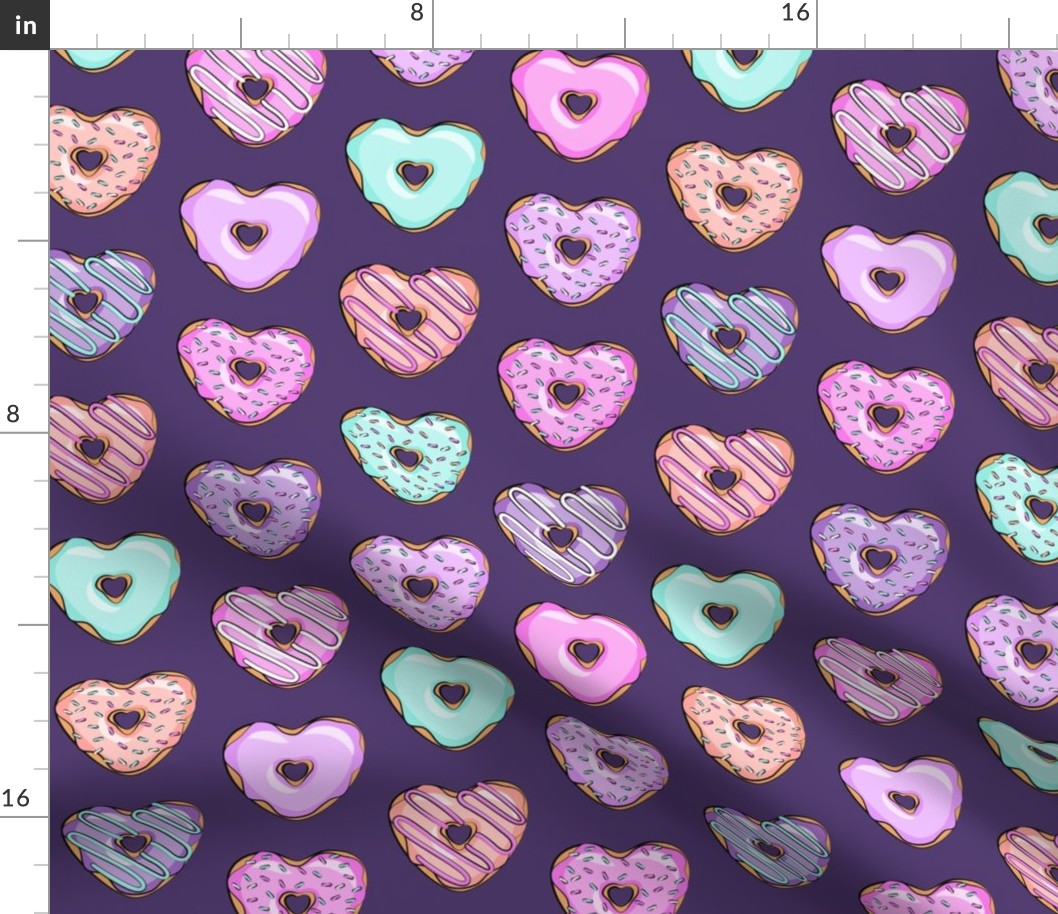 heart shaped donuts - valentines multi on purple