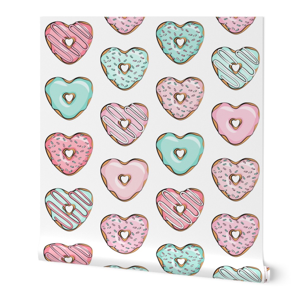 heart shaped donuts - valentines pink & mint