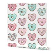 heart shaped donuts - valentines pink & mint