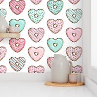 heart shaped donuts - valentines pink & mint