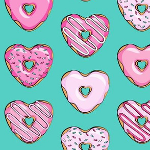 heart shaped donuts - valentines pink  on dark teal