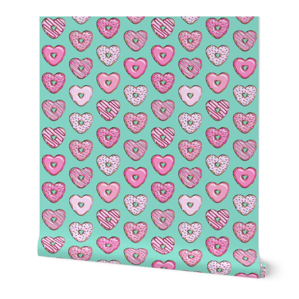 heart shaped donuts - valentines pink  on teal