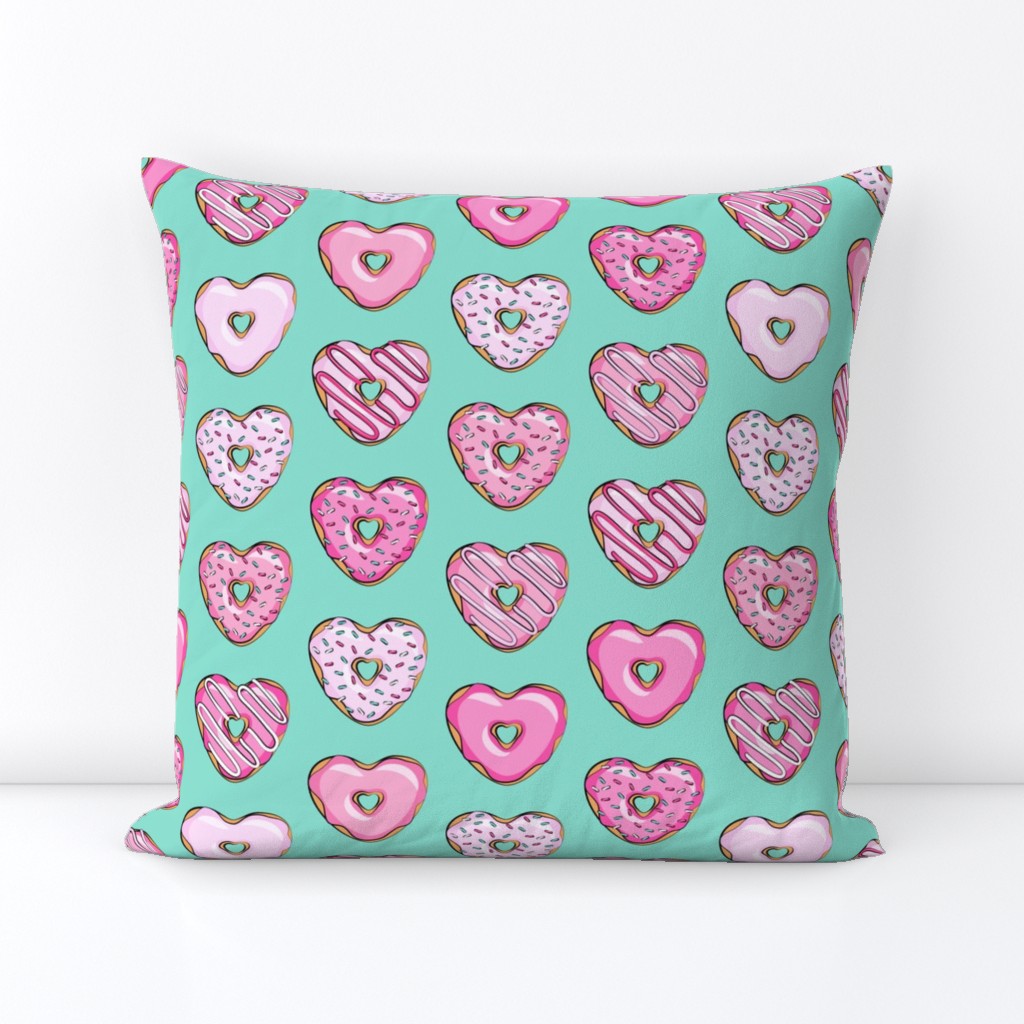 heart shaped donuts - valentines pink  on teal