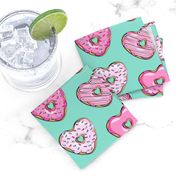 heart shaped donuts - valentines pink  on teal