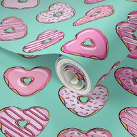 heart shaped donuts - valentines pink  on teal