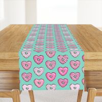 heart shaped donuts - valentines pink  on teal