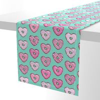 heart shaped donuts - valentines pink  on teal