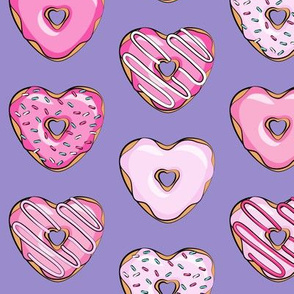 heart shaped donuts - valentines pink on purple